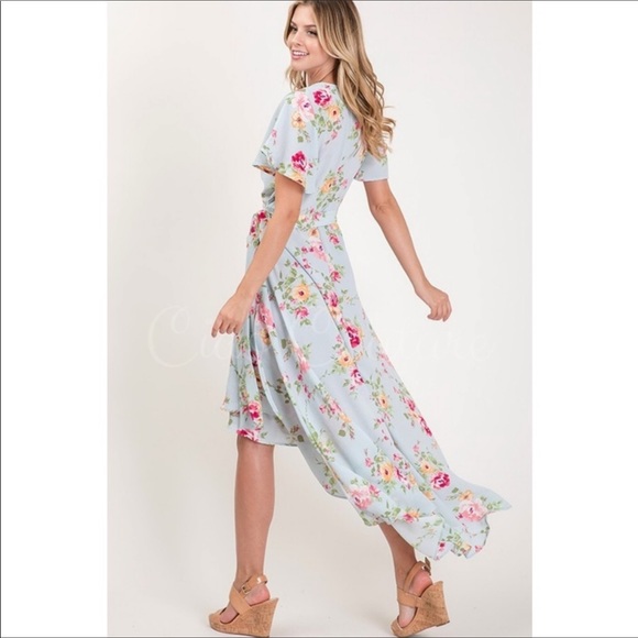New. Blue floral high low dress - Picture 2 of 4